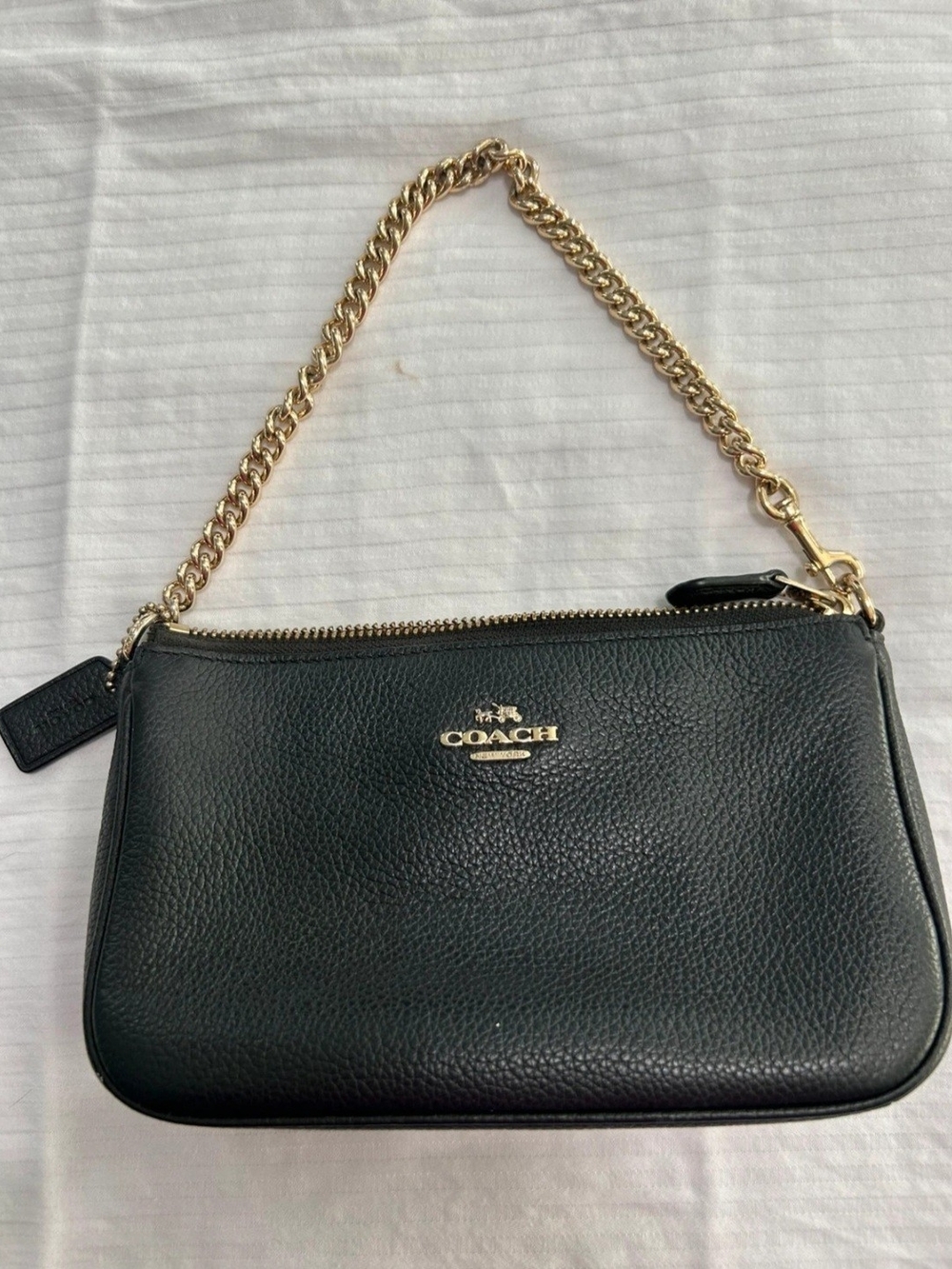 Coach Nolita 19 Black Pebbled Leather Shoulder Pouch with Gold Chain